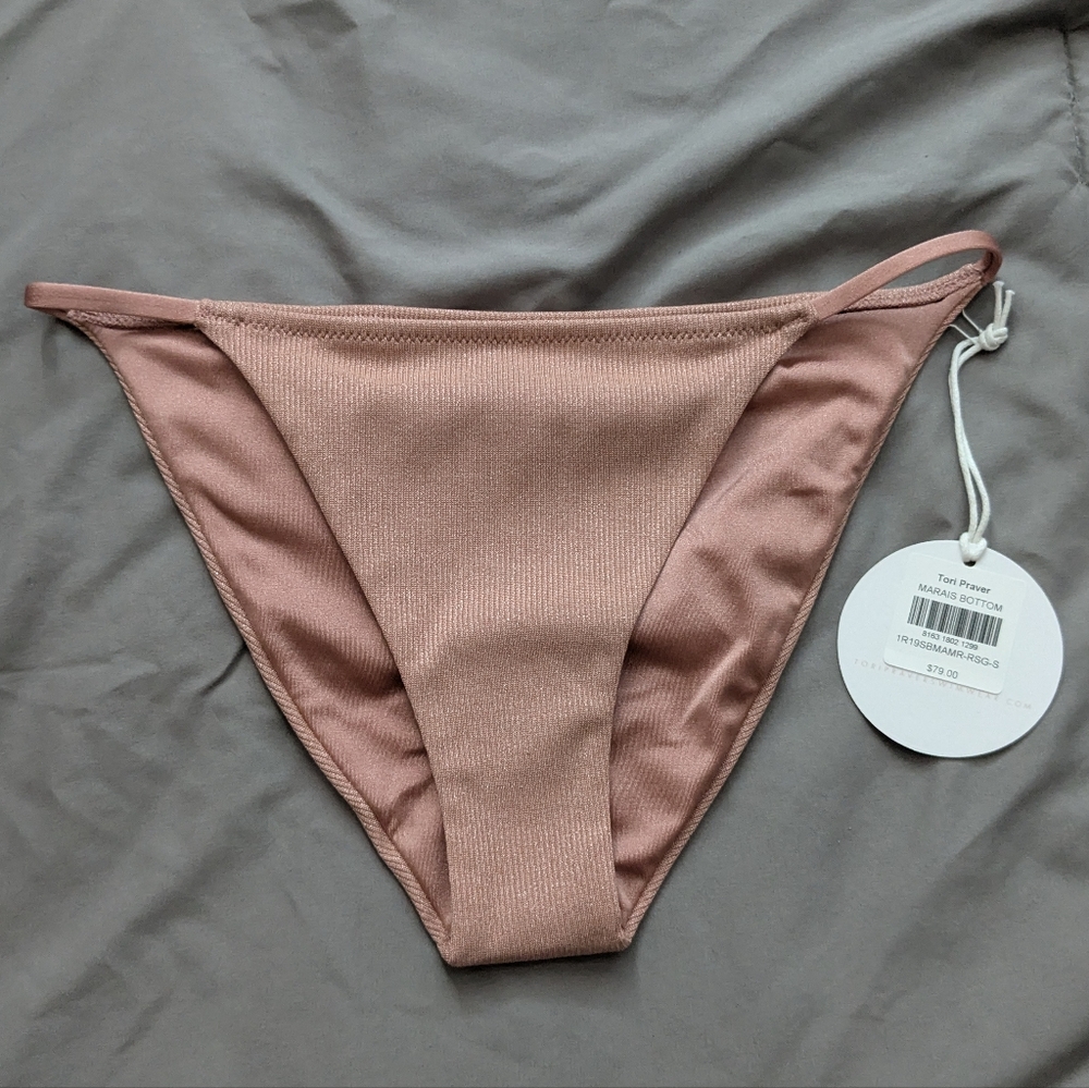 Tori Praver bikini bottoms ribbed sparkle pink
